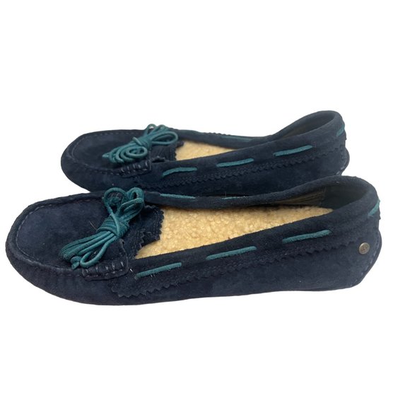 UGG Women Moccasin Slip-on Flats Leather Upper Sheepskin Lining Black Size 7 - Picture 1 of 6